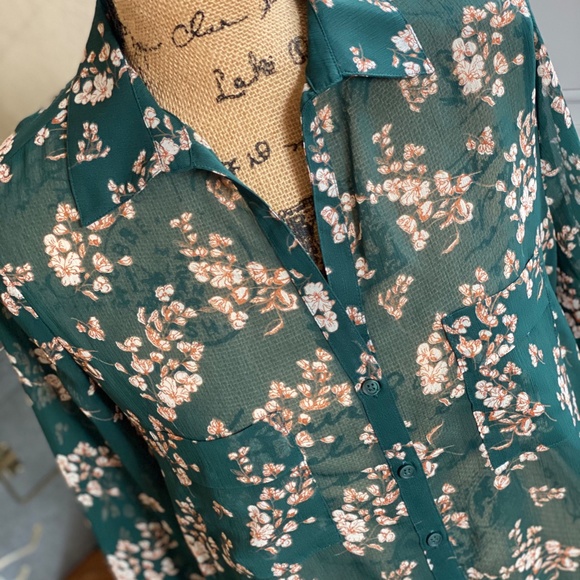 Pleione Small Sheer Green Floral Blouse - Picture 3 of 8